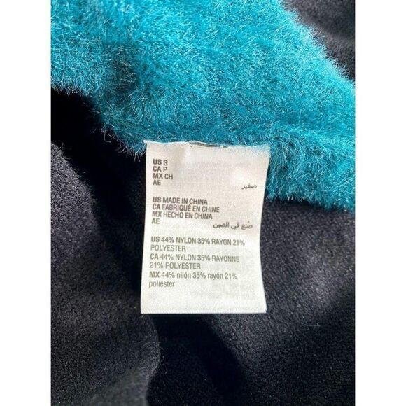 Alfani Sweater Top Small Teal Black Mock-Neck Mixed-Media‎ Dolman NEW - Picture 6 of 8